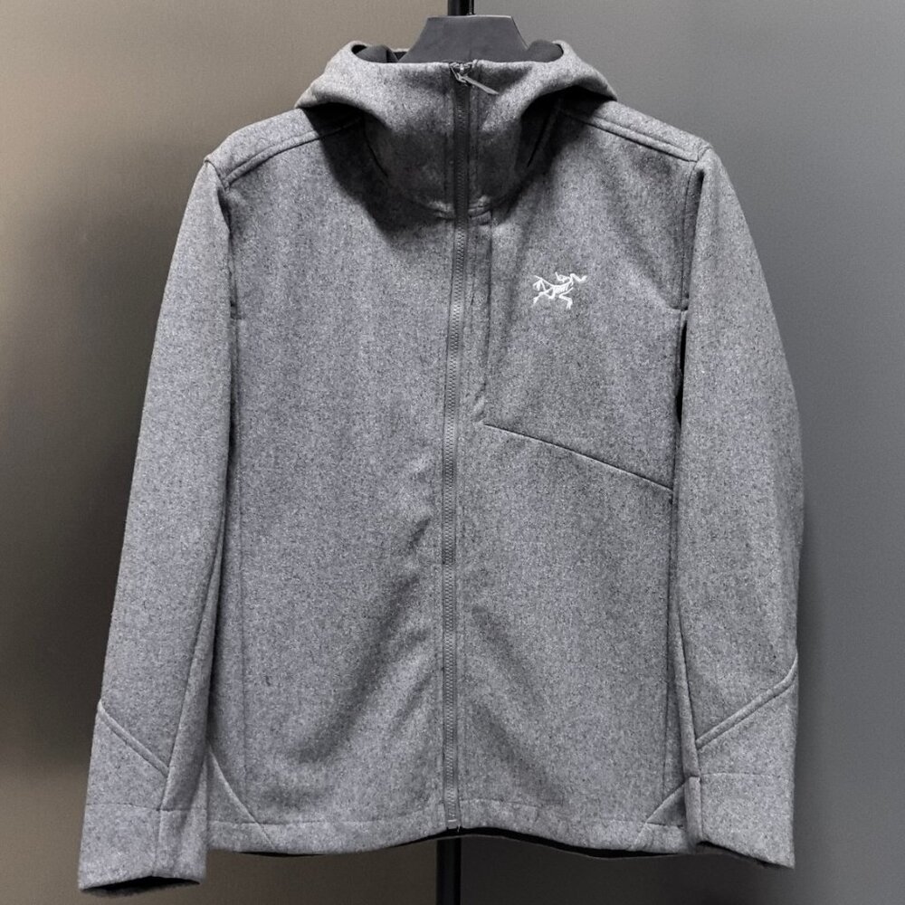 Arc'teryx Sawyer Wool Hoody in black, made with Merino wool.